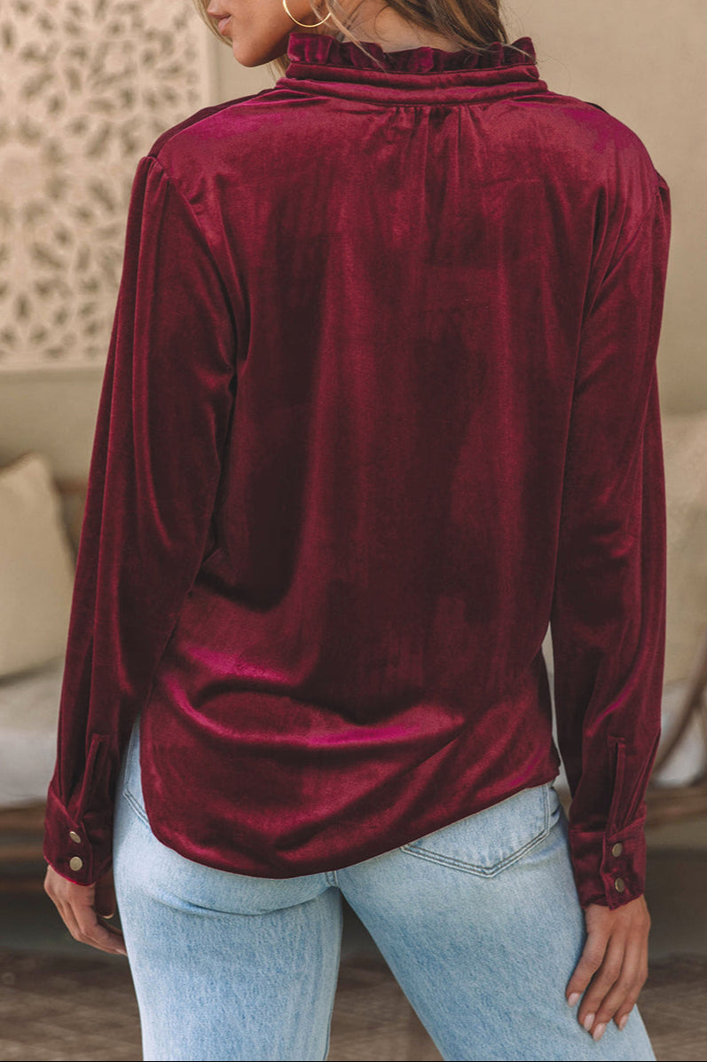 Solid Velvet Button Front Top