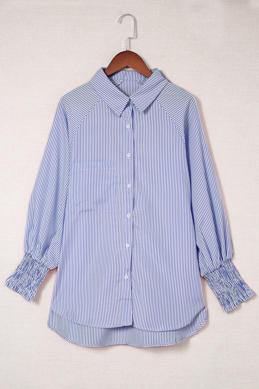 Stripe Smocked Cuff Buttoned Shirt