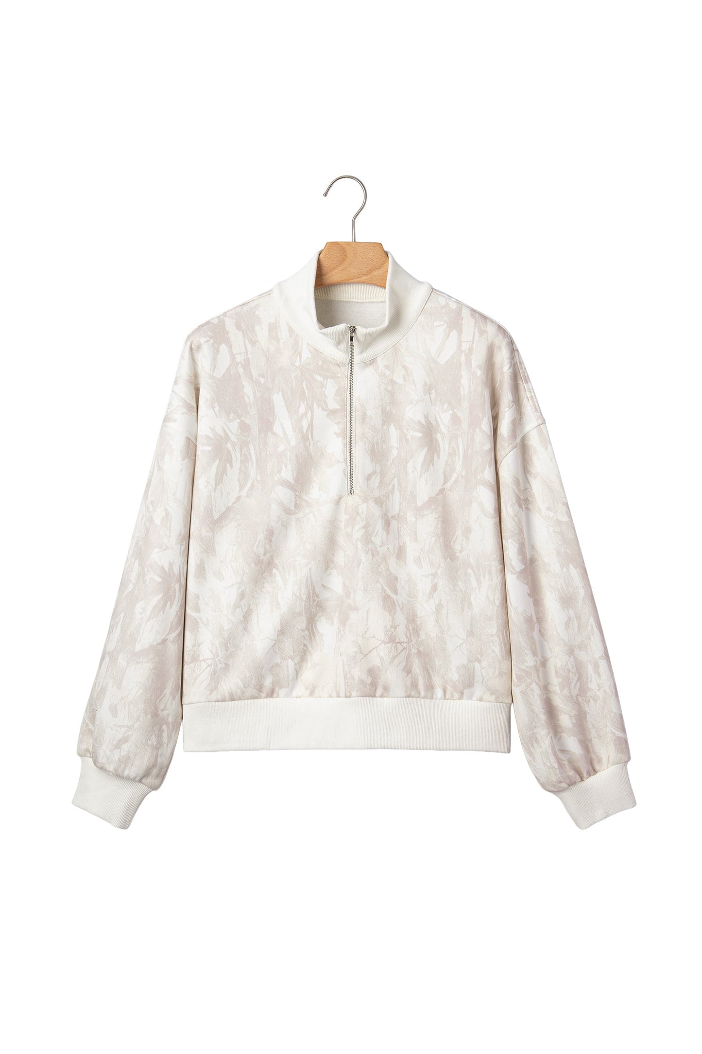 Camo Quarter-Zip Drop Shoulder Long Sleeve Sweatshirt
