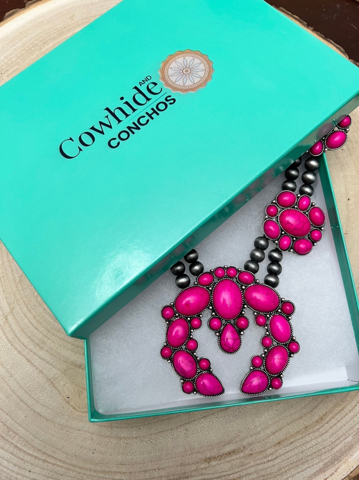 Faux Pink Squash Blossom Necklace on Double Strand Pearls - 18 inch necklace