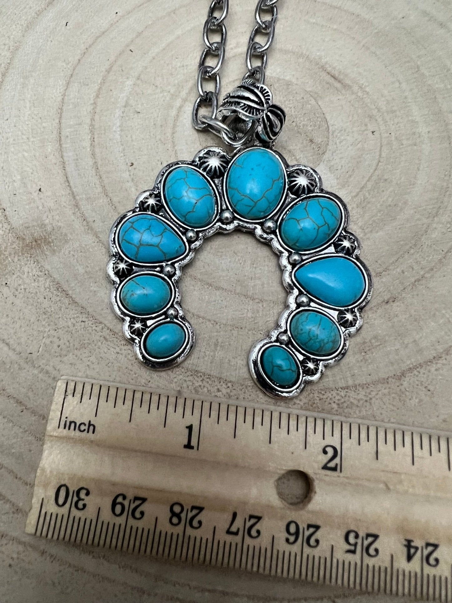 Faux Squash Blossom Pendant Necklace & Earring Set - 20 inch necklace