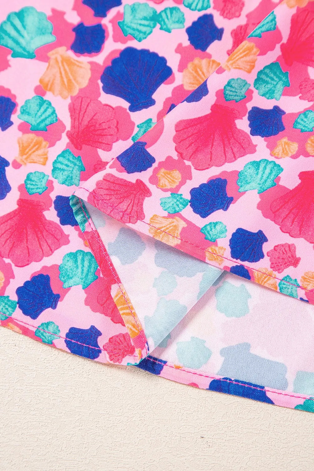 Abstract Print Ruffled Sleeve Notched Blouse