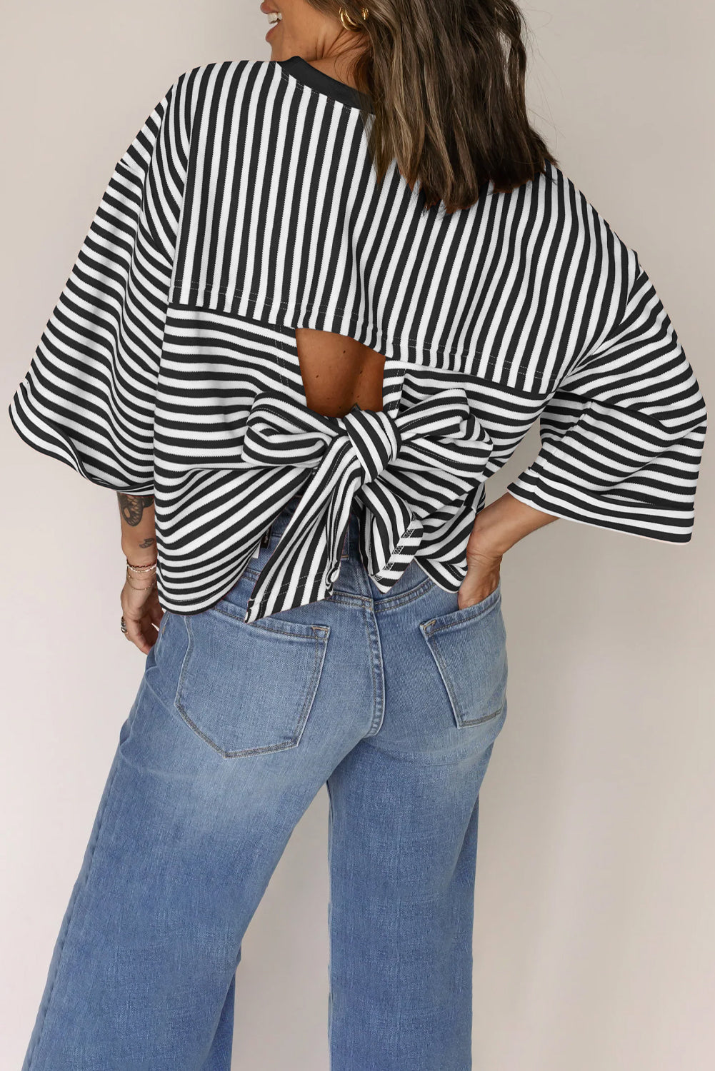 Stripe Bow Back Cutout Tee