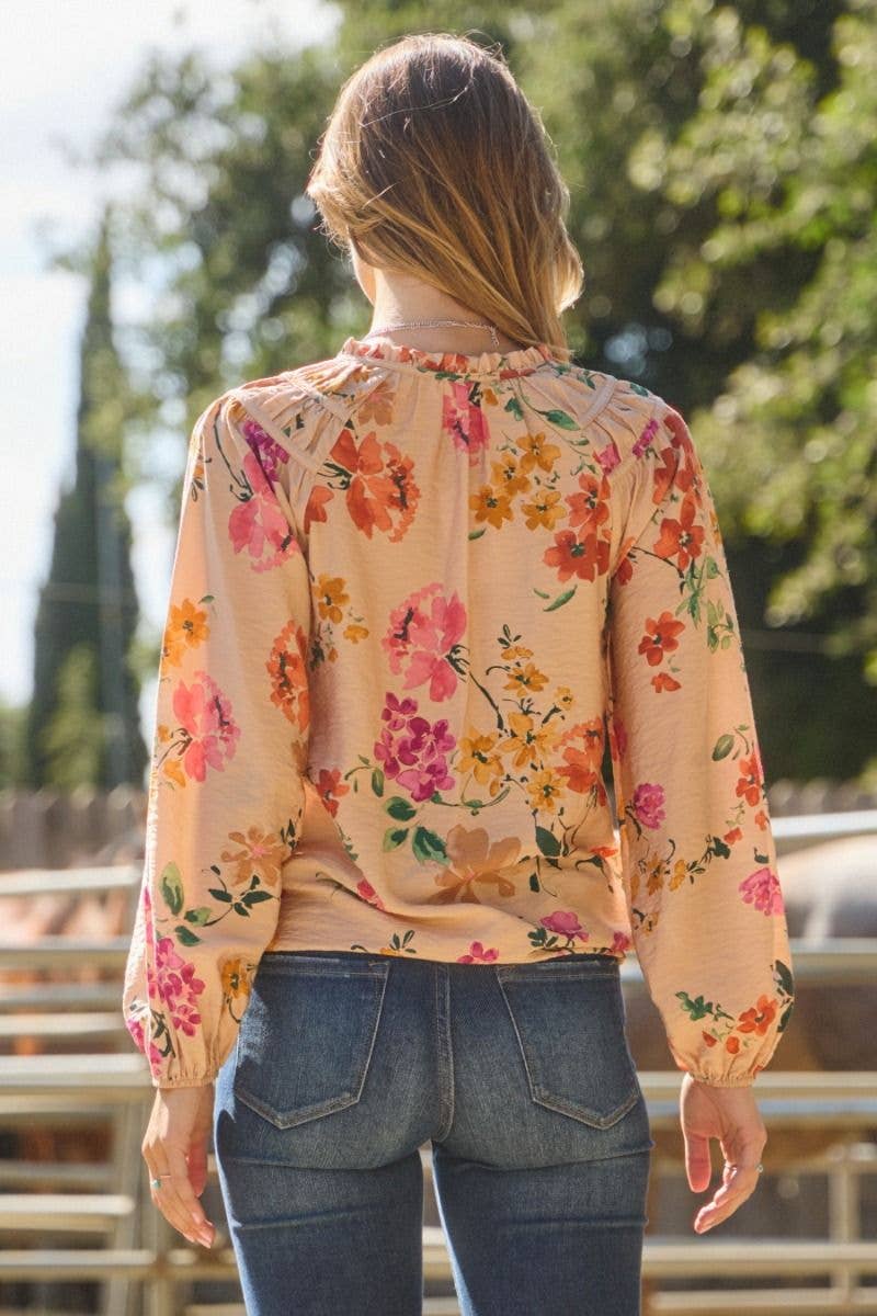 Floral Printed Long Sleeve Blouse - small and large remaining
