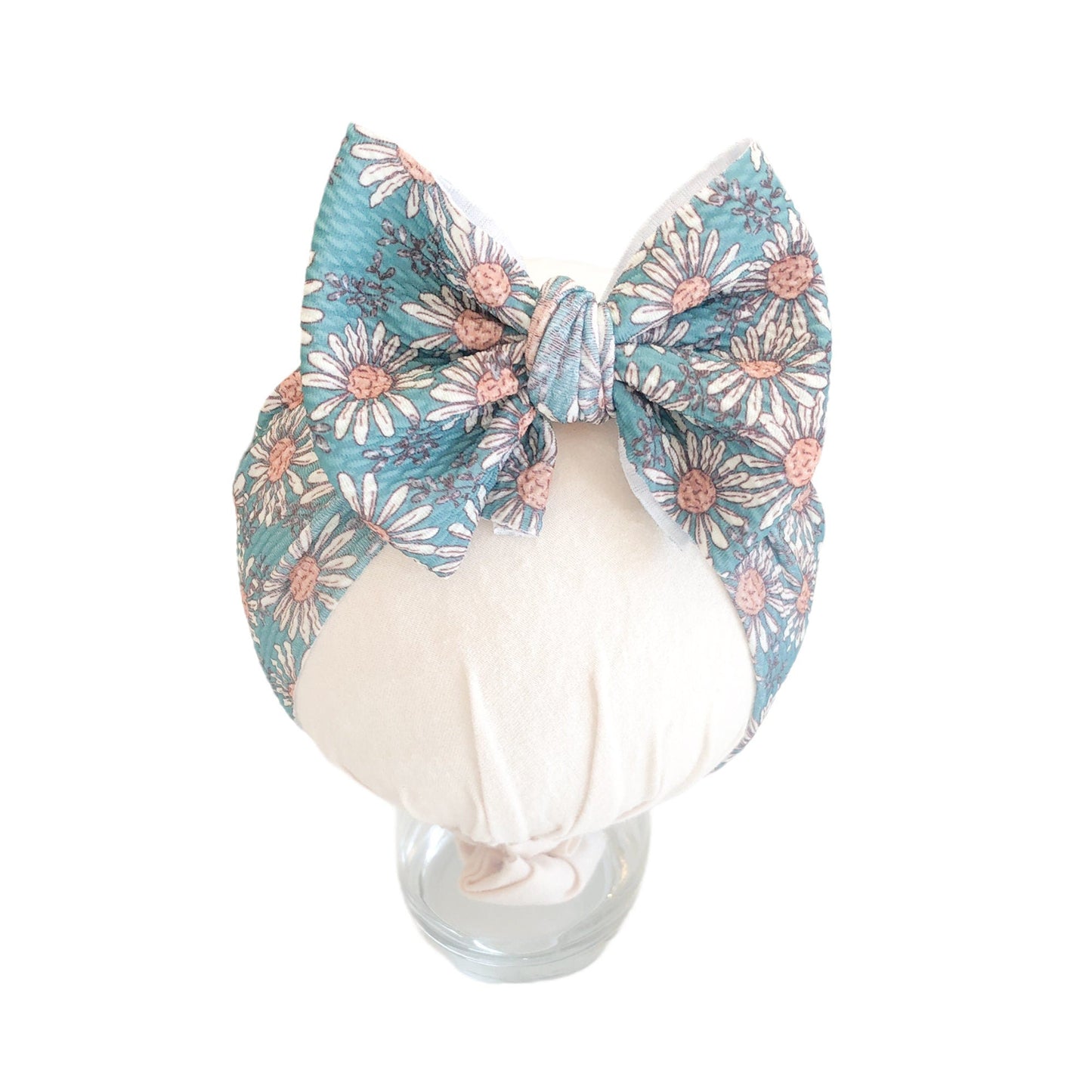 Vintage Blue Daisy Floral Headwrap Bow
