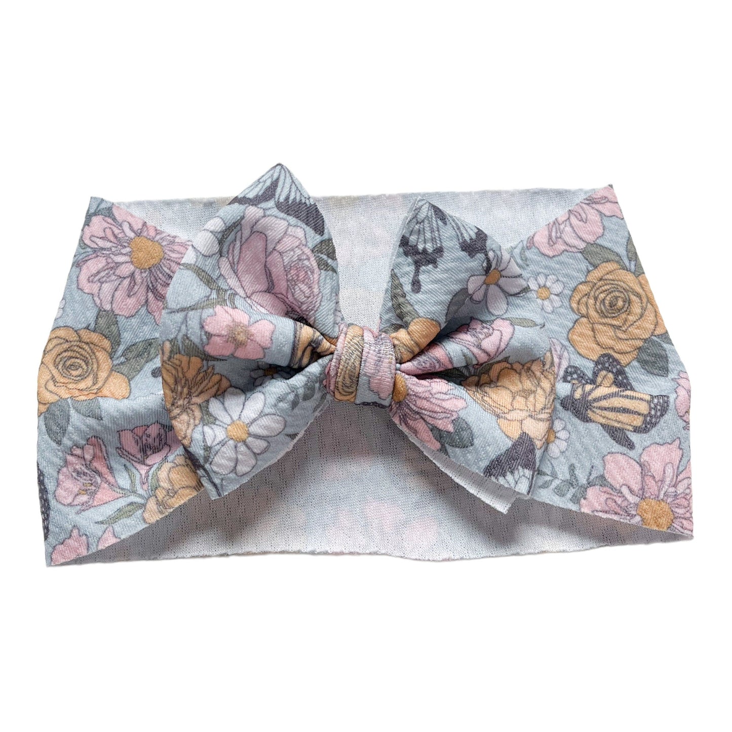 Pastel Butterfly with Roses Headwrap Bow