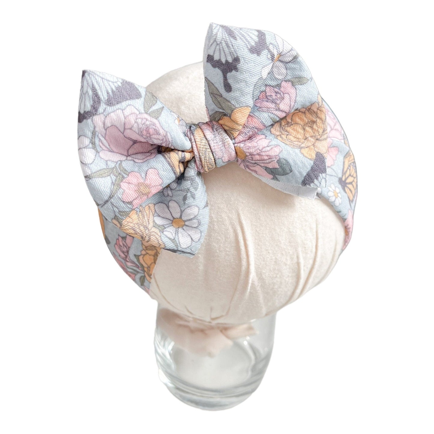 Pastel Butterfly with Roses Headwrap Bow