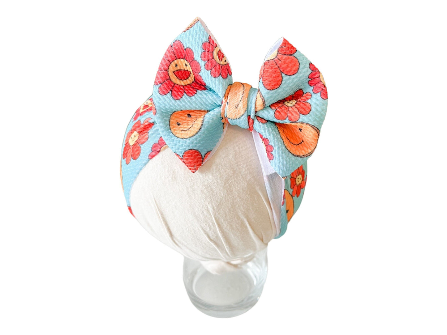 Retro Teal and Red Smily Headwrap Bow