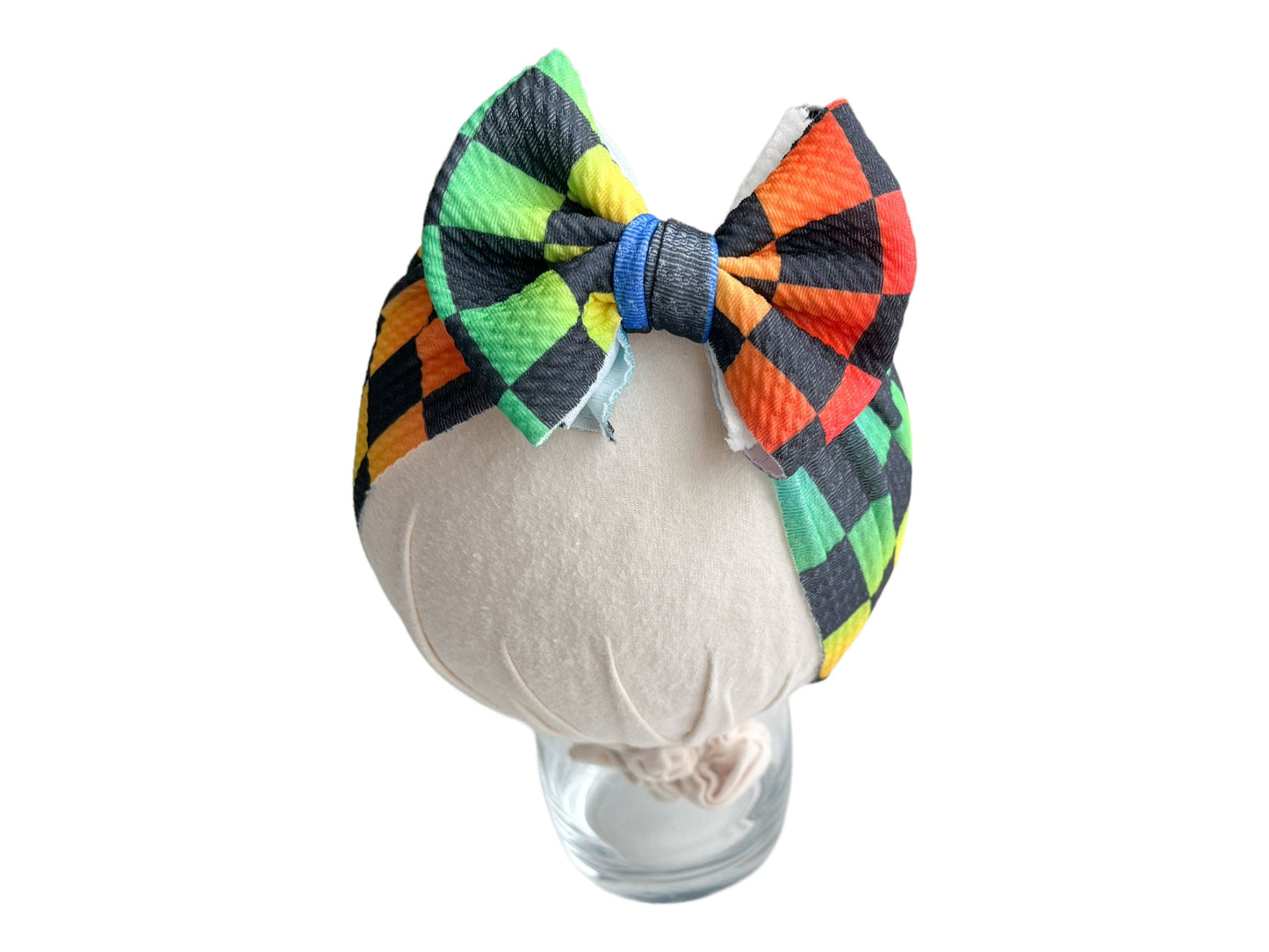 Rainbow Checkered Headwrap Bow