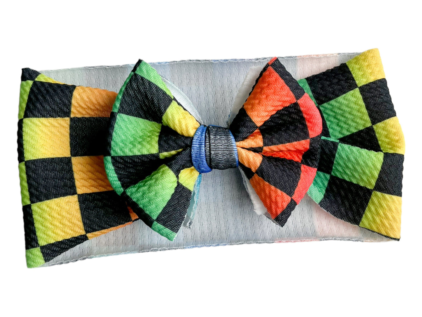 Rainbow Checkered Headwrap Bow