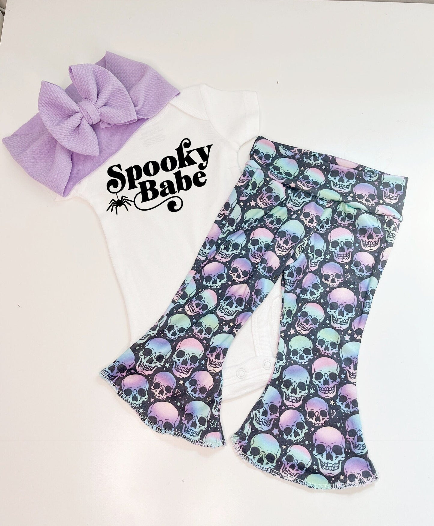 Neon Skulls Halloween Bell Bottoms Set