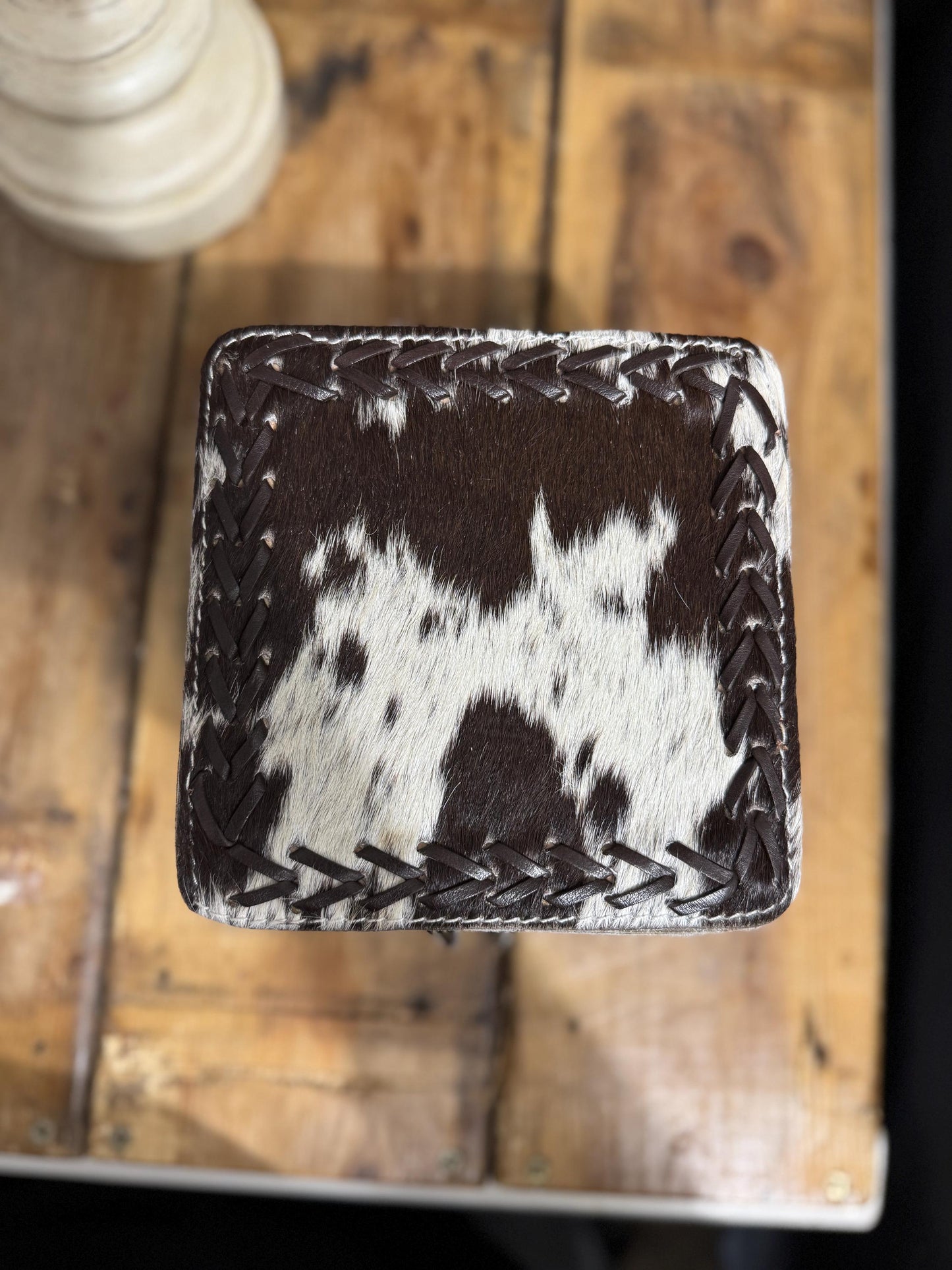Western Cowhide Leather jewelry trinket box Black hide by Double B Wild Rags