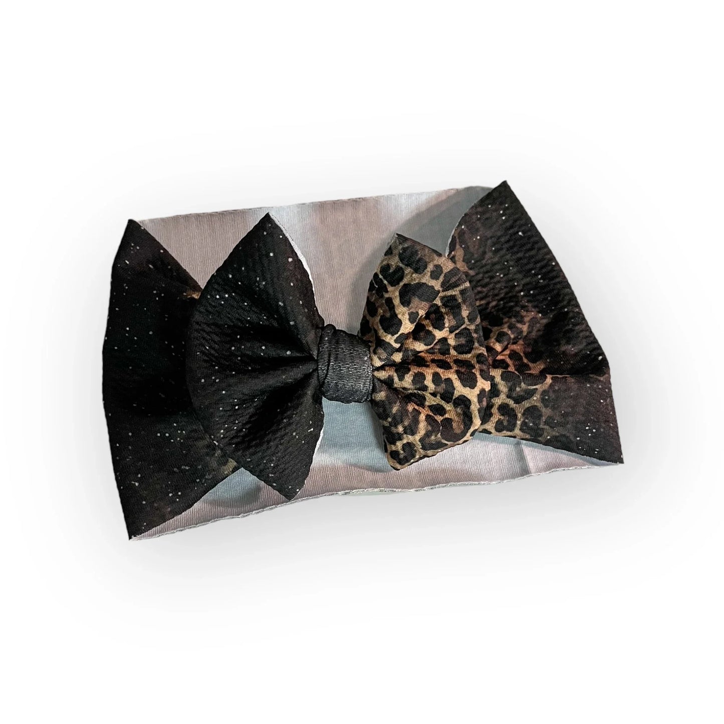 Black Glitter and Cheetah Headwrap Bow