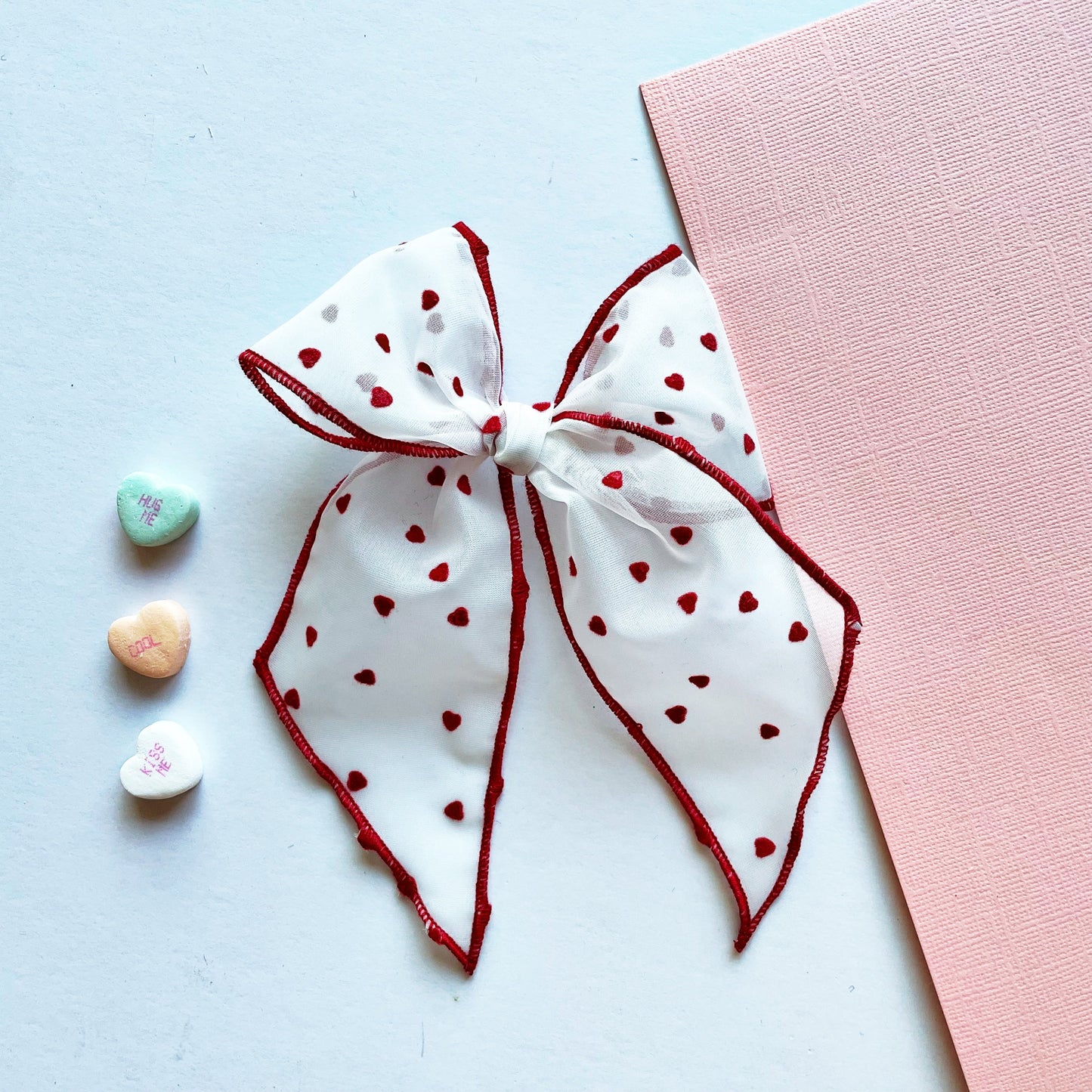 Vintage Flocked Sheer Red Heart Elle Bow