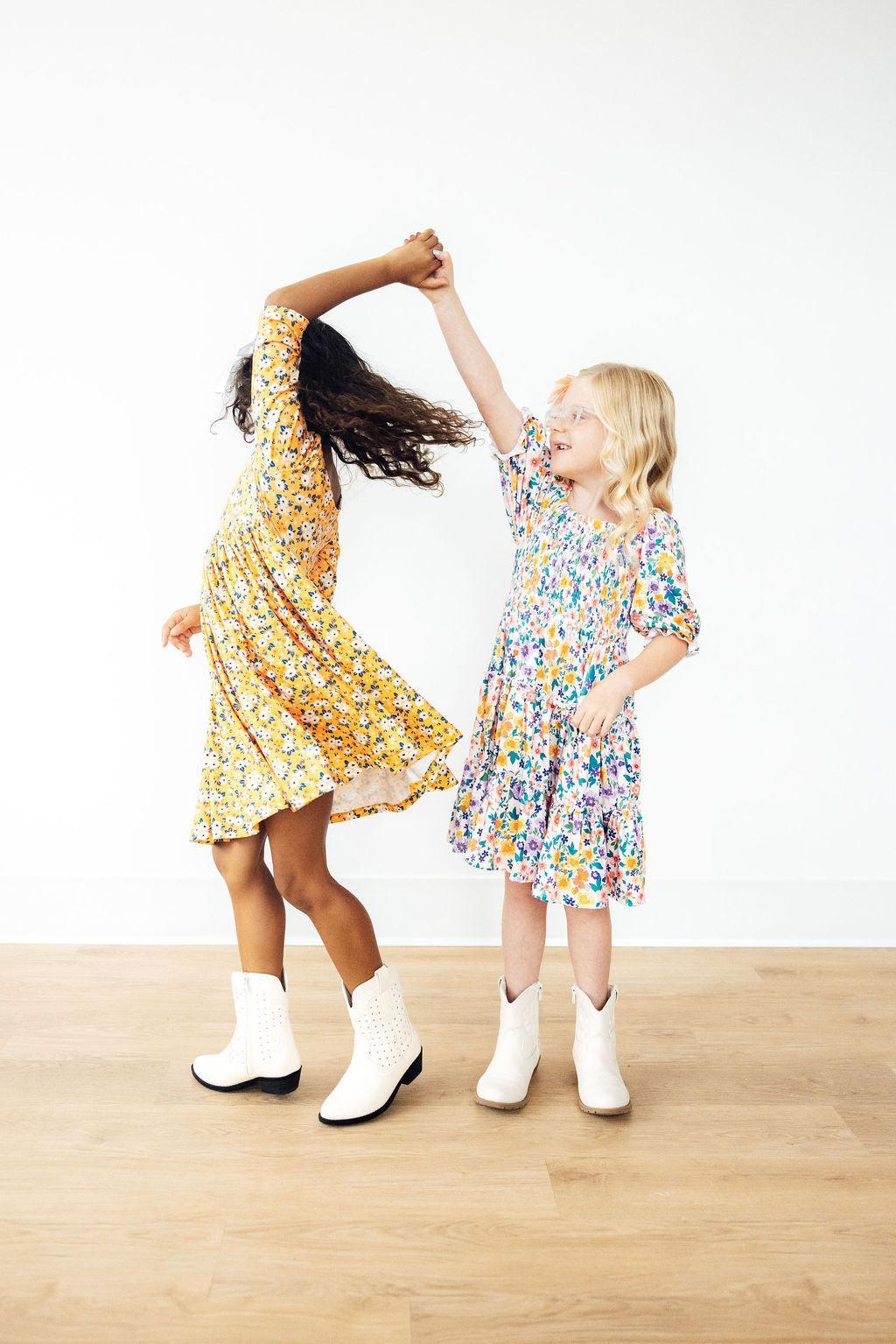 Fall Floral 3/4 Sleeve Pocket Twirl Dress