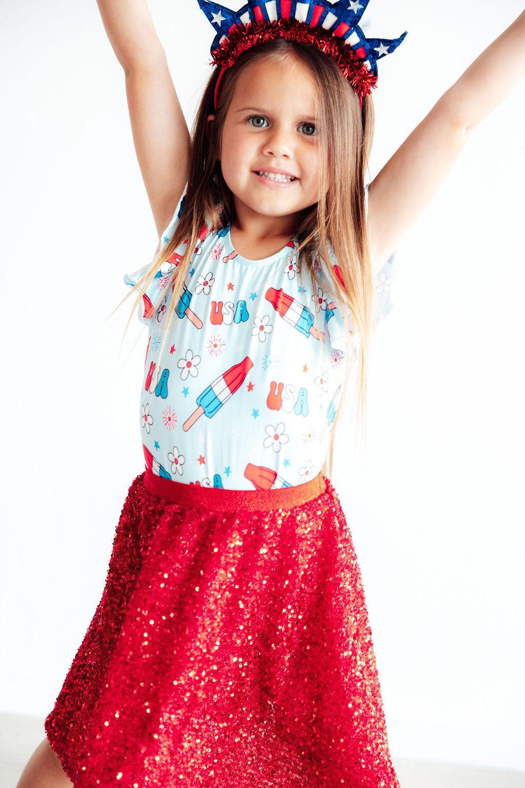 Proudly Patriotic S/S Flutter Sleeve Leotard