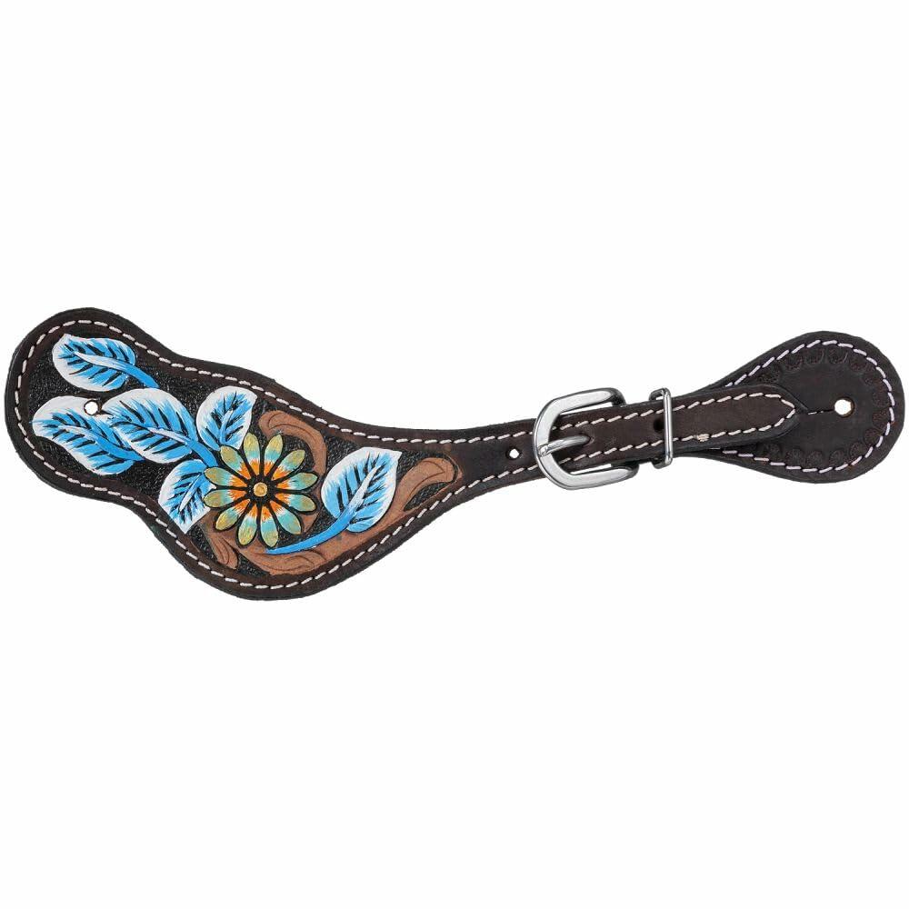 Tough 1 Blue Vintage Flower Dark Oil Spur Straps - Ladies