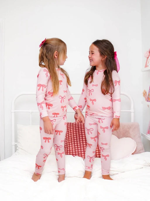 Pink Bow Bamboo Two Piece Set