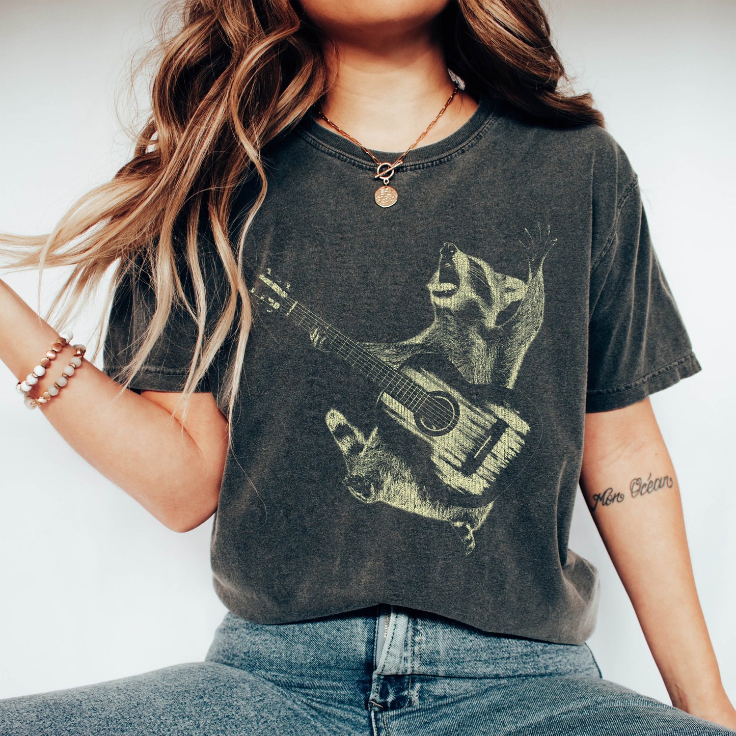 Raccoon Rocking Out Comfort Colors Tshirt