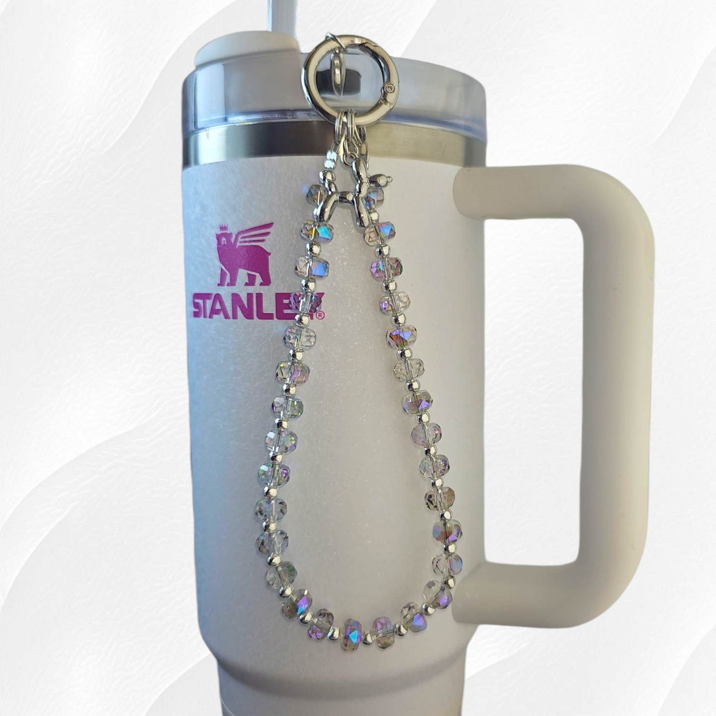 Crystal Beaded Balloon Dog Tumbler Charm Bracelet - Chrome Rainbow