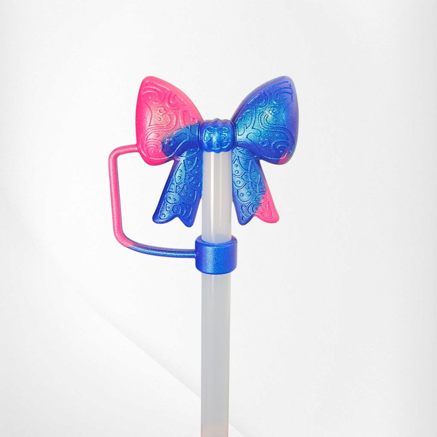 Lace Princess BOW 3D Silicone Straw Topper - Berry Pink Shimmer