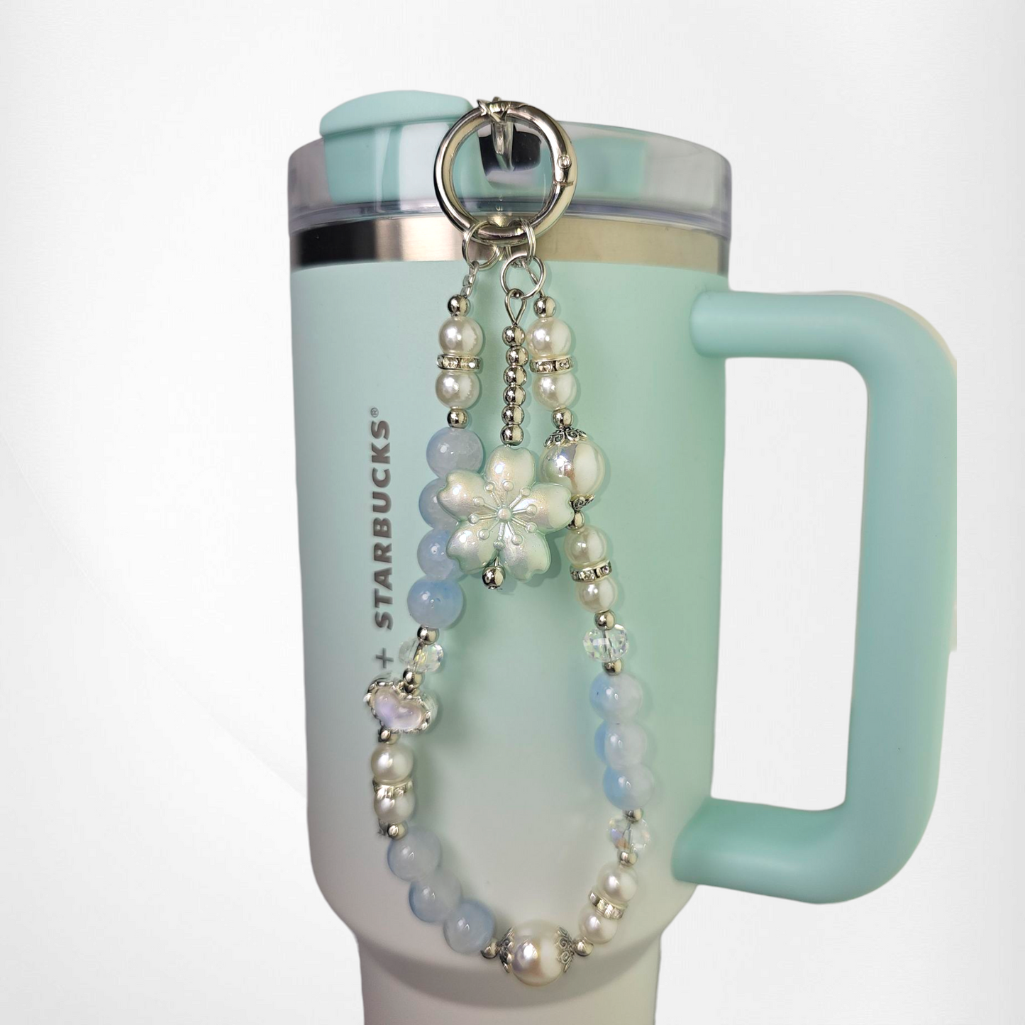 Sakura Flower Beaded Tumbler Charm Bracelet - Mint