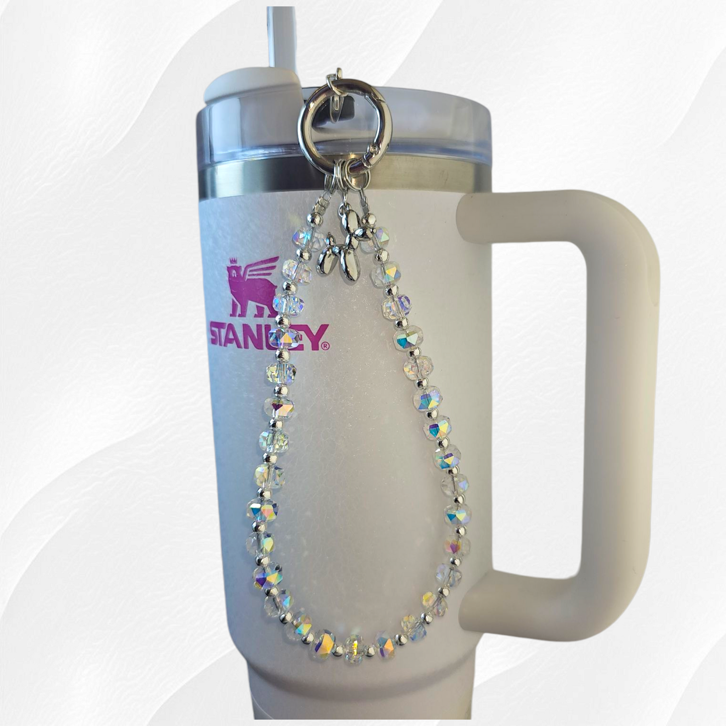 Crystal Beaded Balloon Dog Tumbler Charm Bracelet - White Rainbow