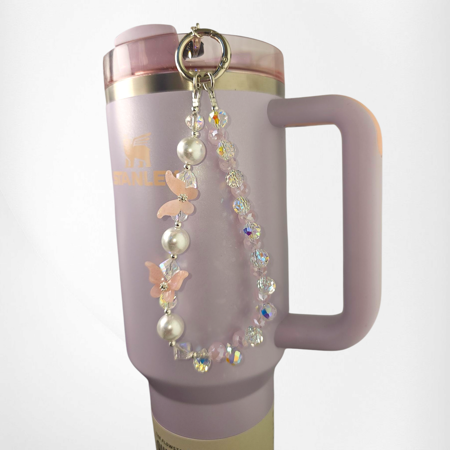 Crystal Beaded Butterfly Tumbler Charm Bracelet - Pink