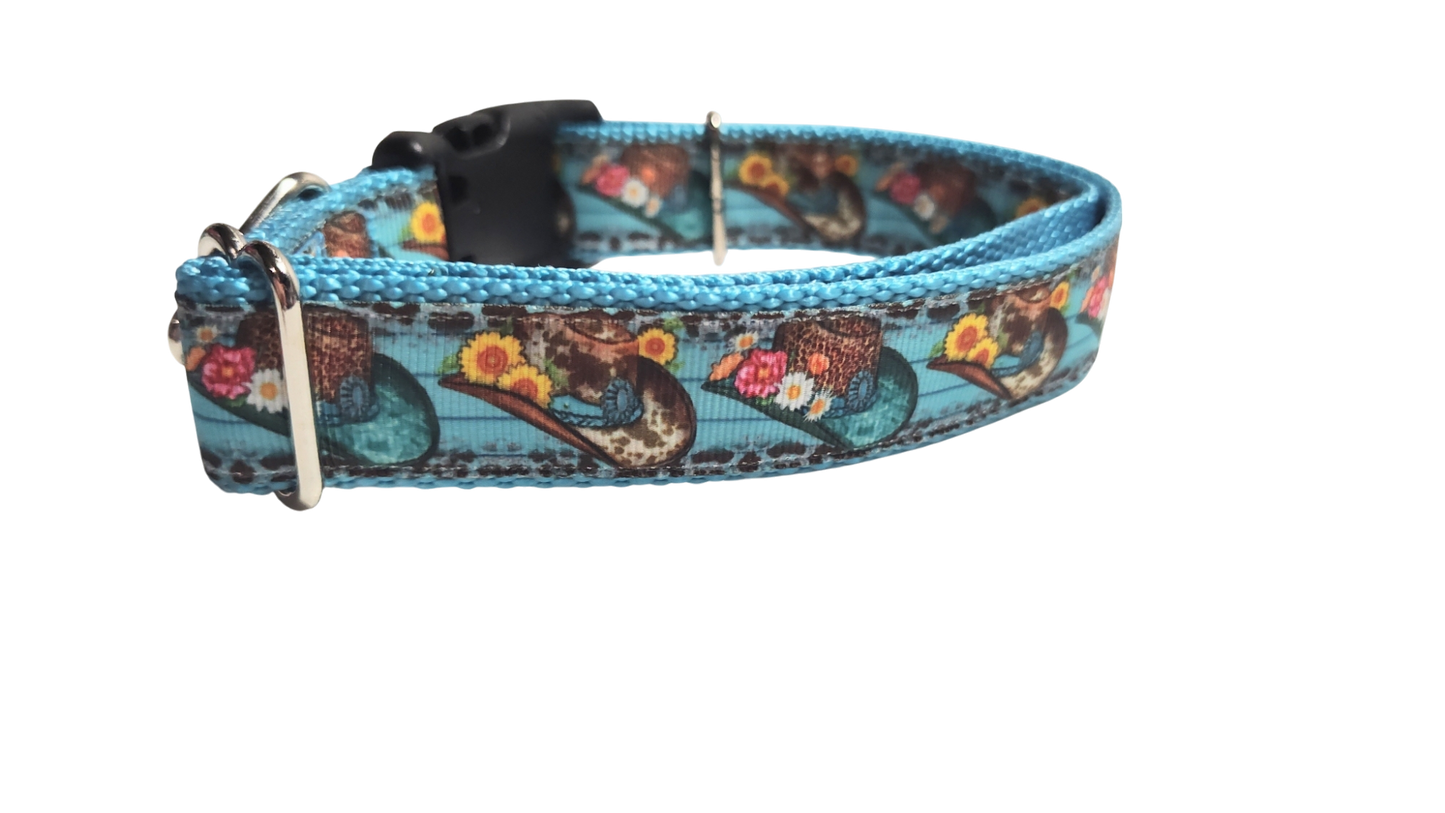 Cowboy Hats and Flowers Nylon Dog Collar
