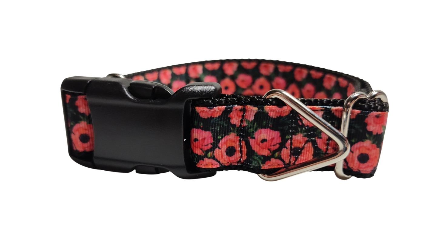 Red Poppy Flowers Nylon Dog Collar