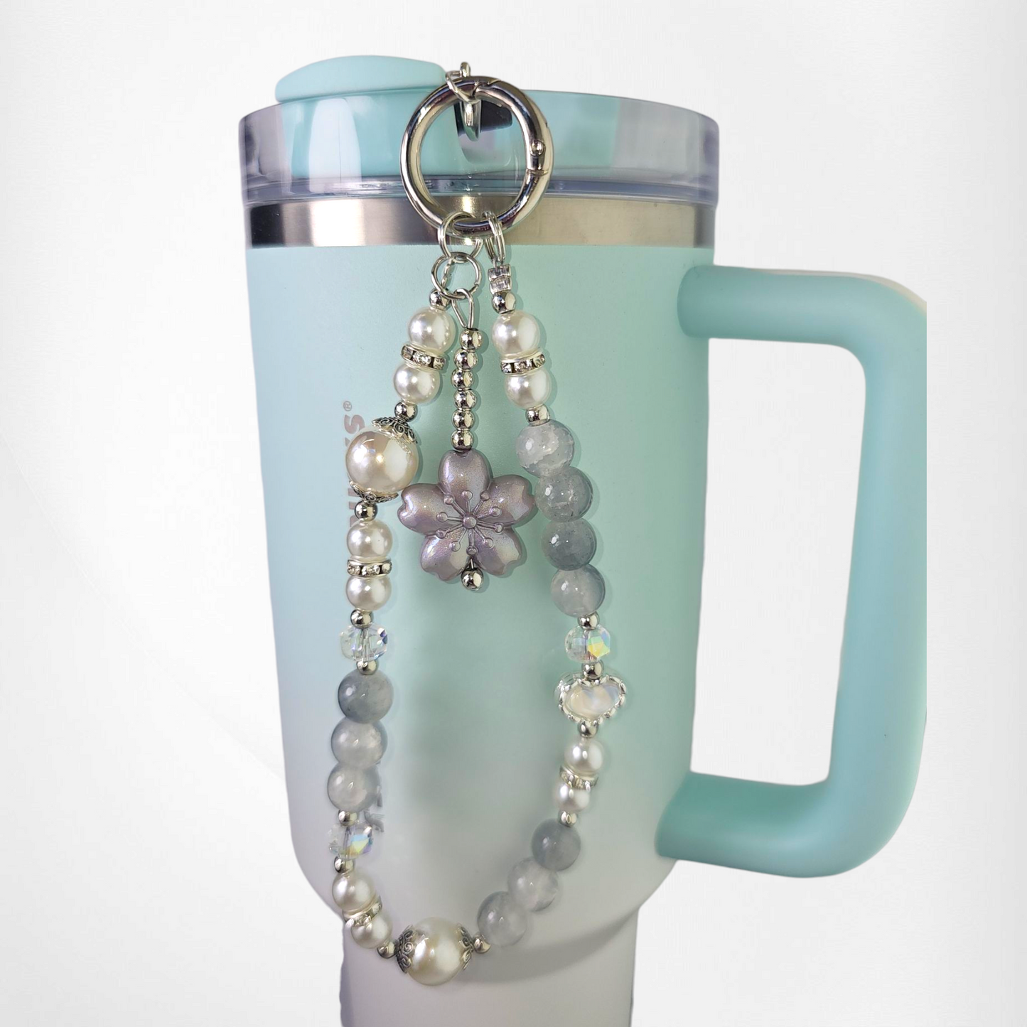 Sakura Flower Beaded Tumbler Charm Bracelet - Purple