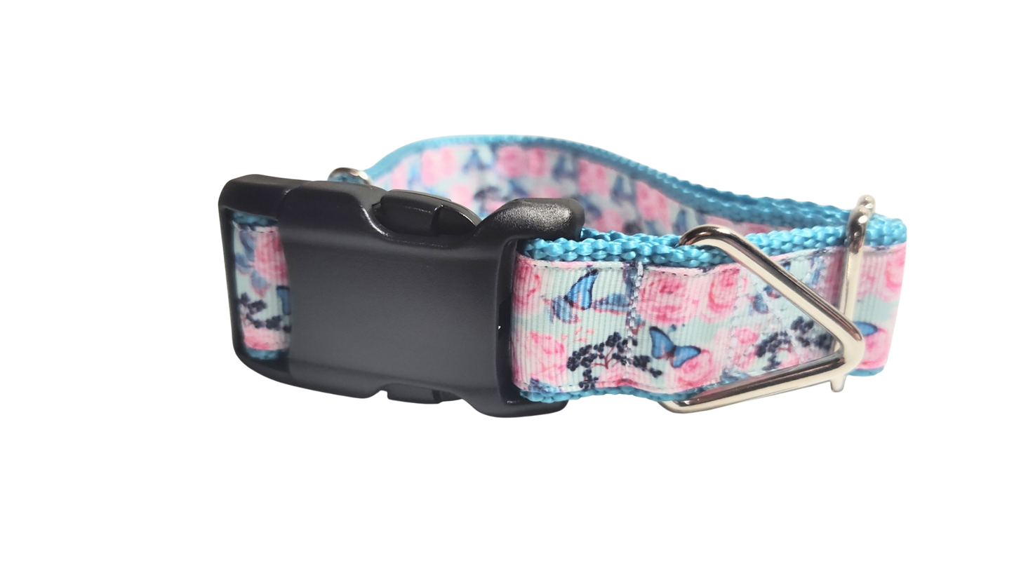 Butterflies and Roses Nylon Dog Collar