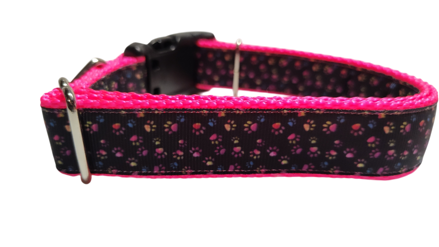 Colorful Pawprints Nylon Dog Collar