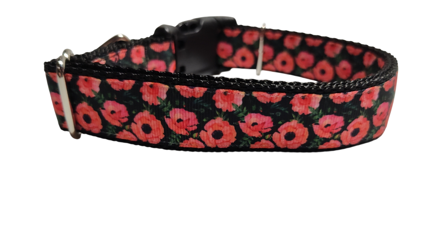 Red Poppy Flowers Nylon Dog Collar