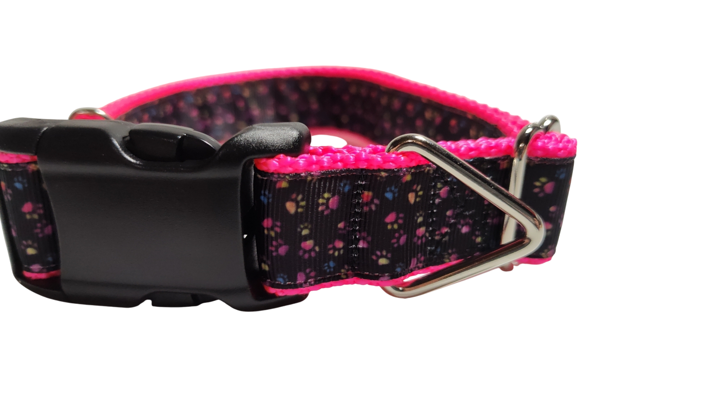 Colorful Pawprints Nylon Dog Collar