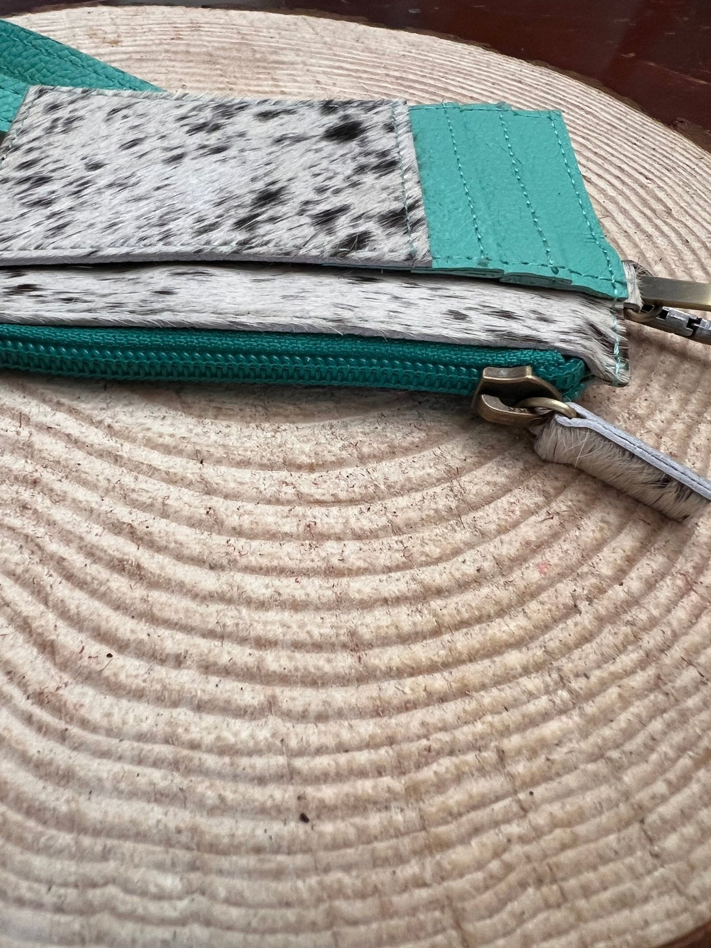 Turquoise & Cowhide Wristlet