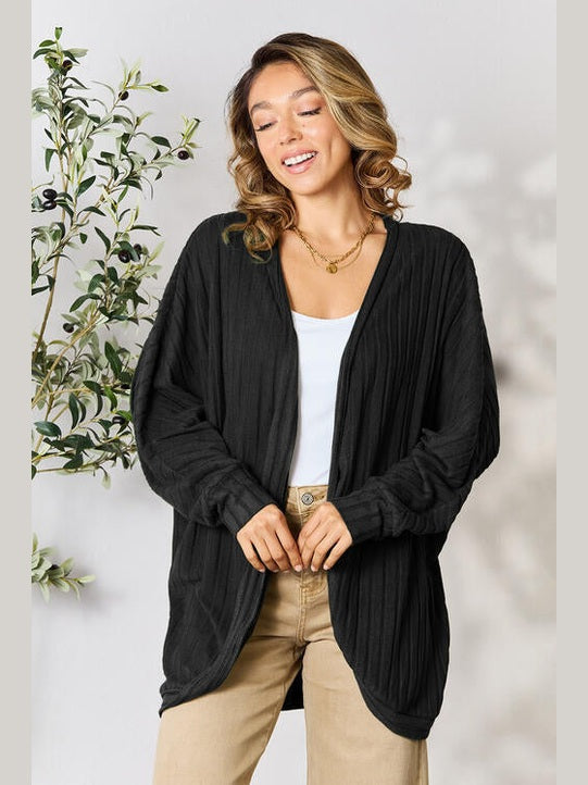 Women Basic Full Size Ribbed Cocoon Cardigan Sweater