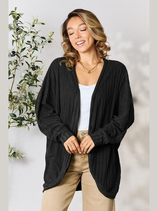Women Basic Full Size Ribbed Cocoon Cardigan Sweater