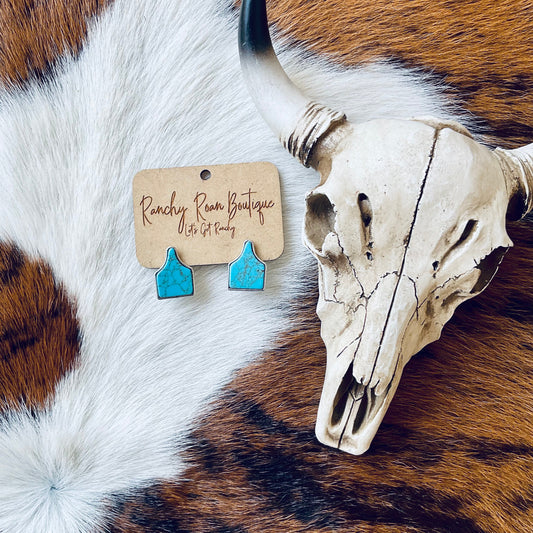 Turquoise Ear Tag Casting Stud Earrings
