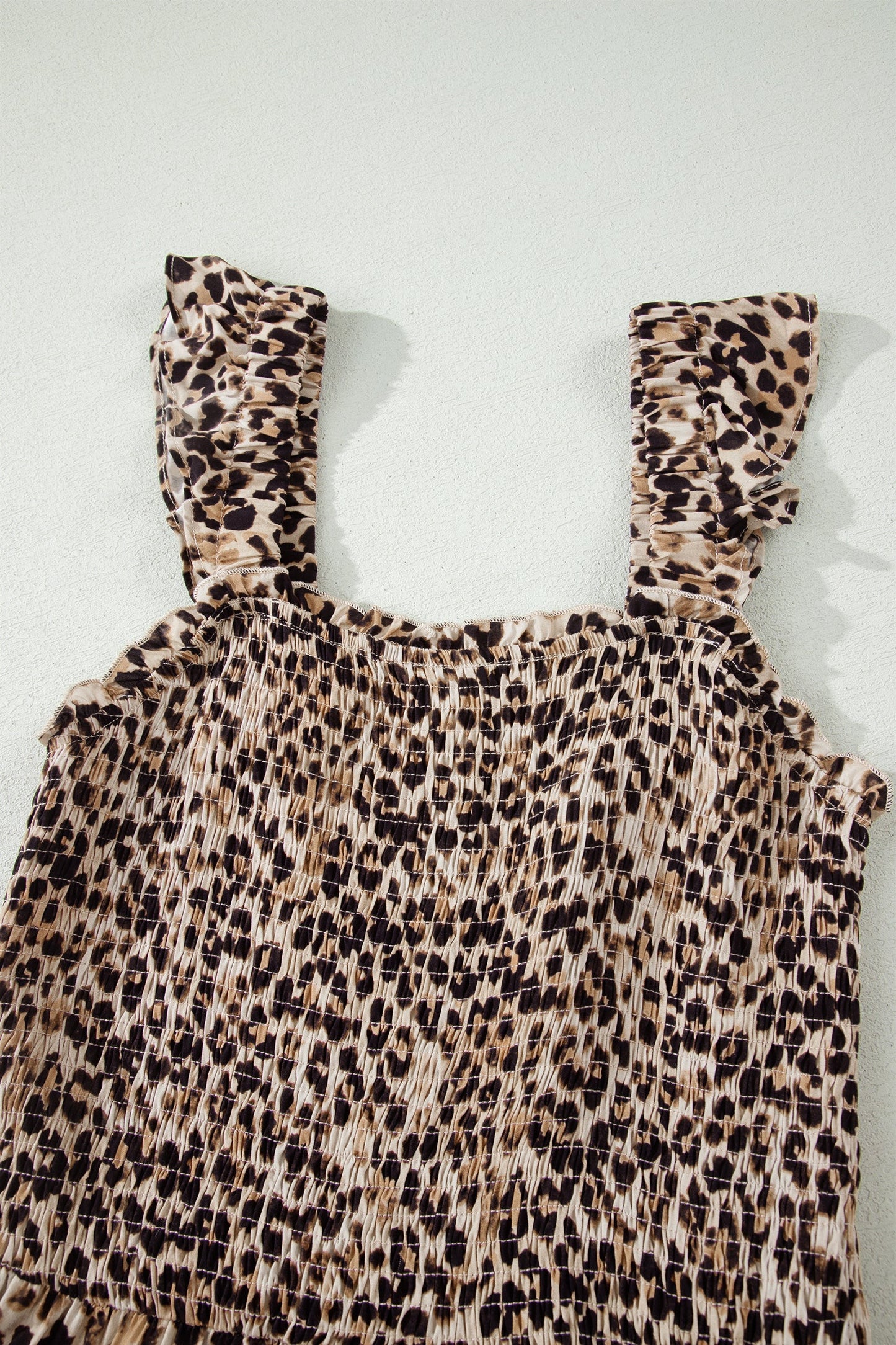 Leopard Ruffle Straps Smocked Tiered Maxi Dress