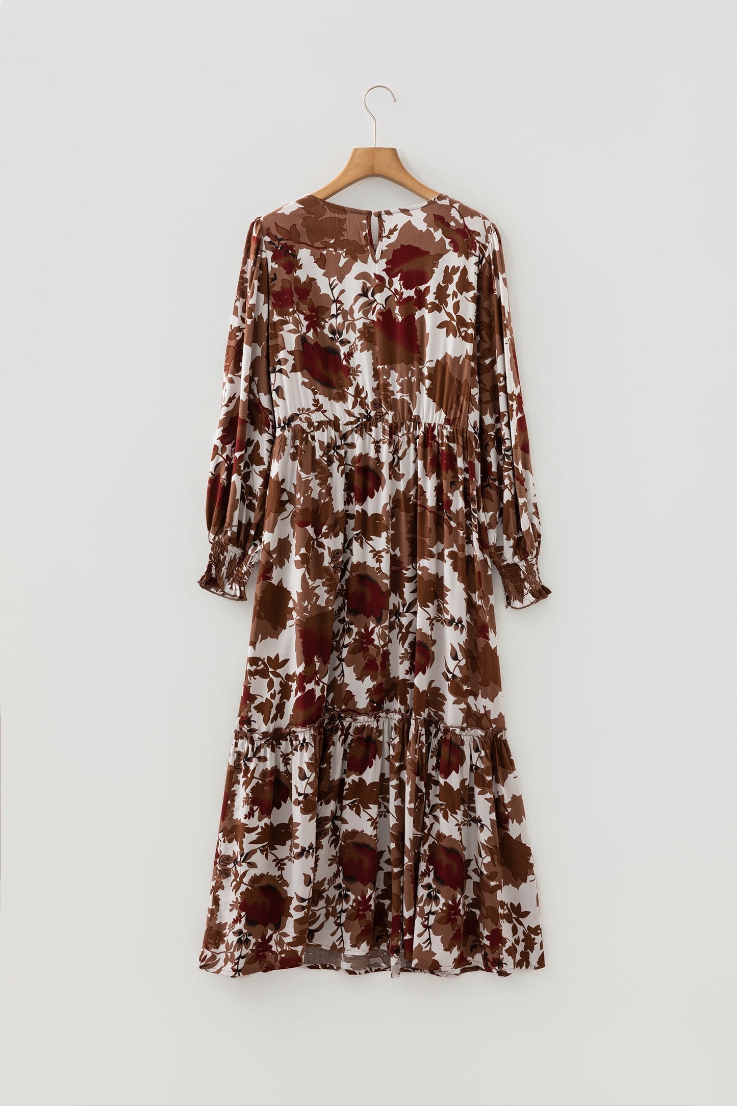 Floral Puff Sleeve Smocked Bodice Ruffle Long Dress