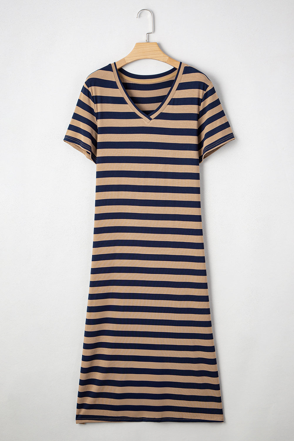 Stripe V-Neck Side Slit Maxi Dress