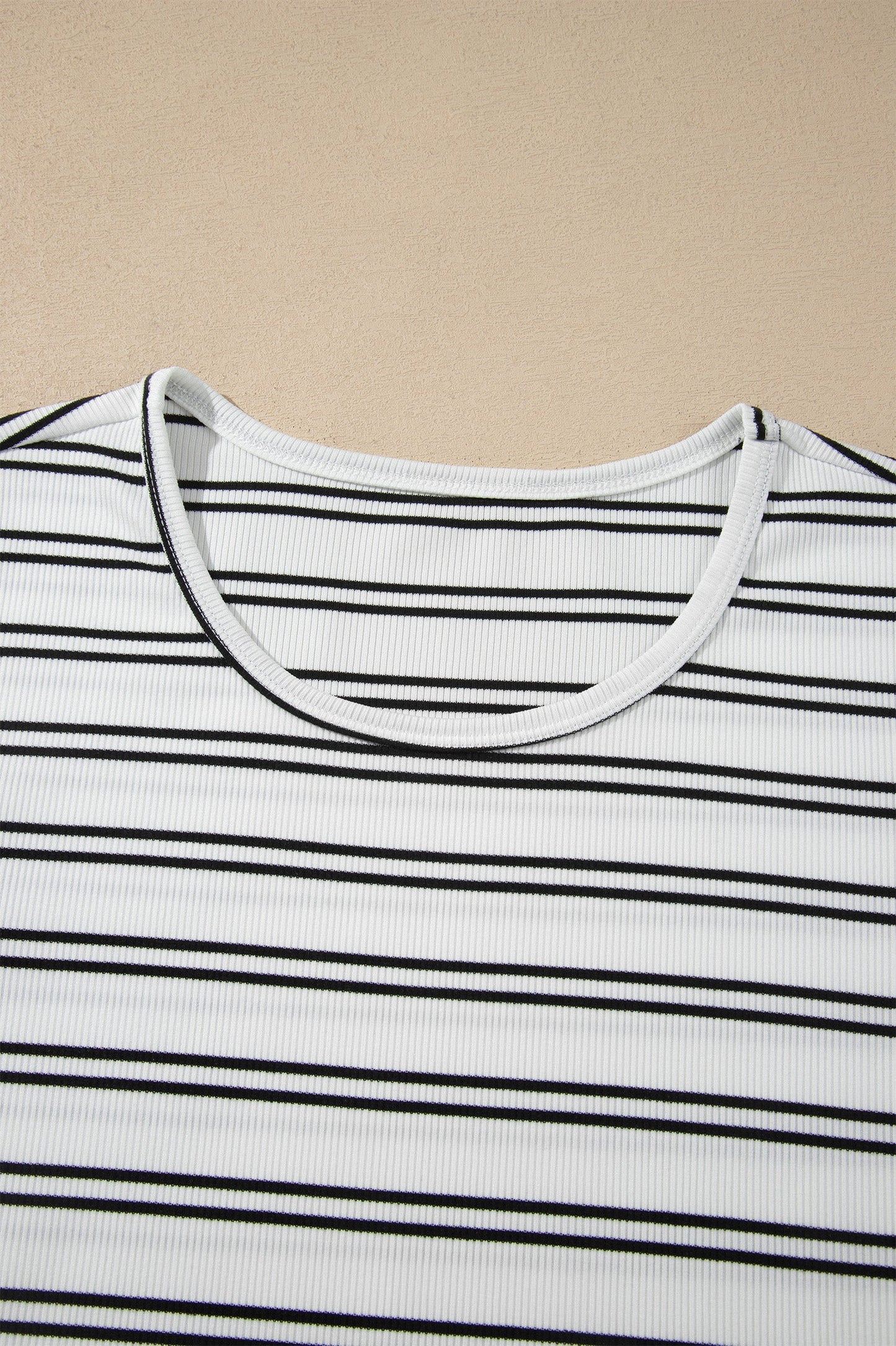 Stripe Ribbed Knit Round Neck Long Sleeve Top