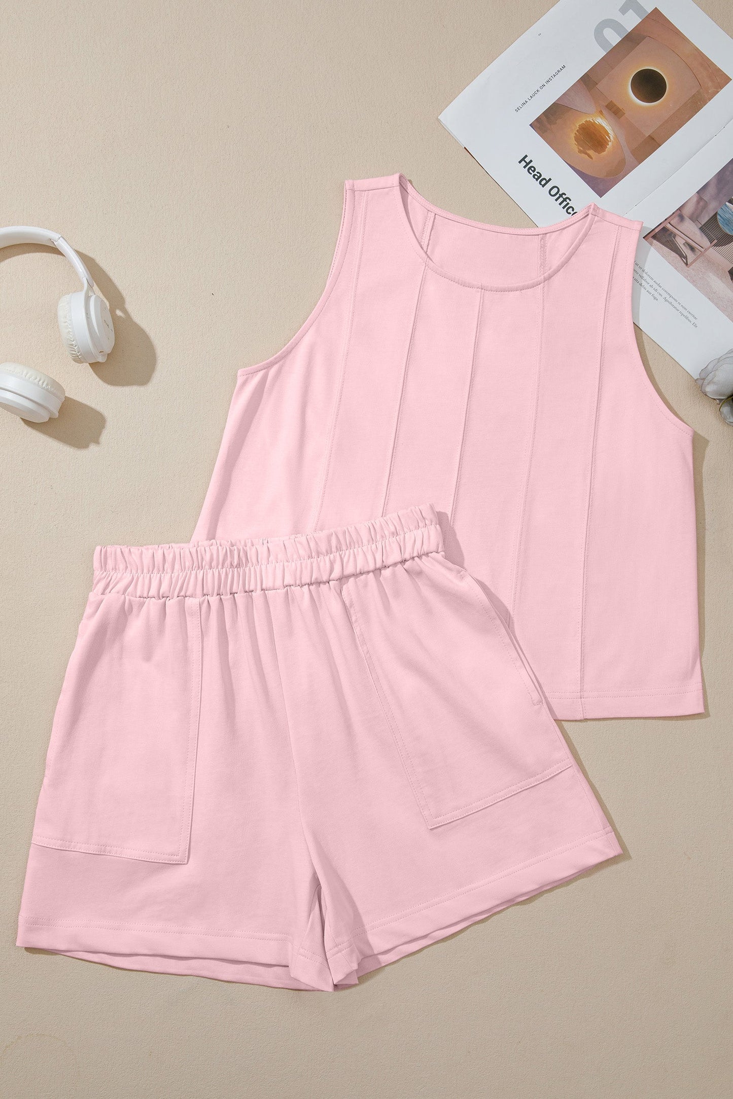 Solid Stitched Tank Top & Elastic Short Set