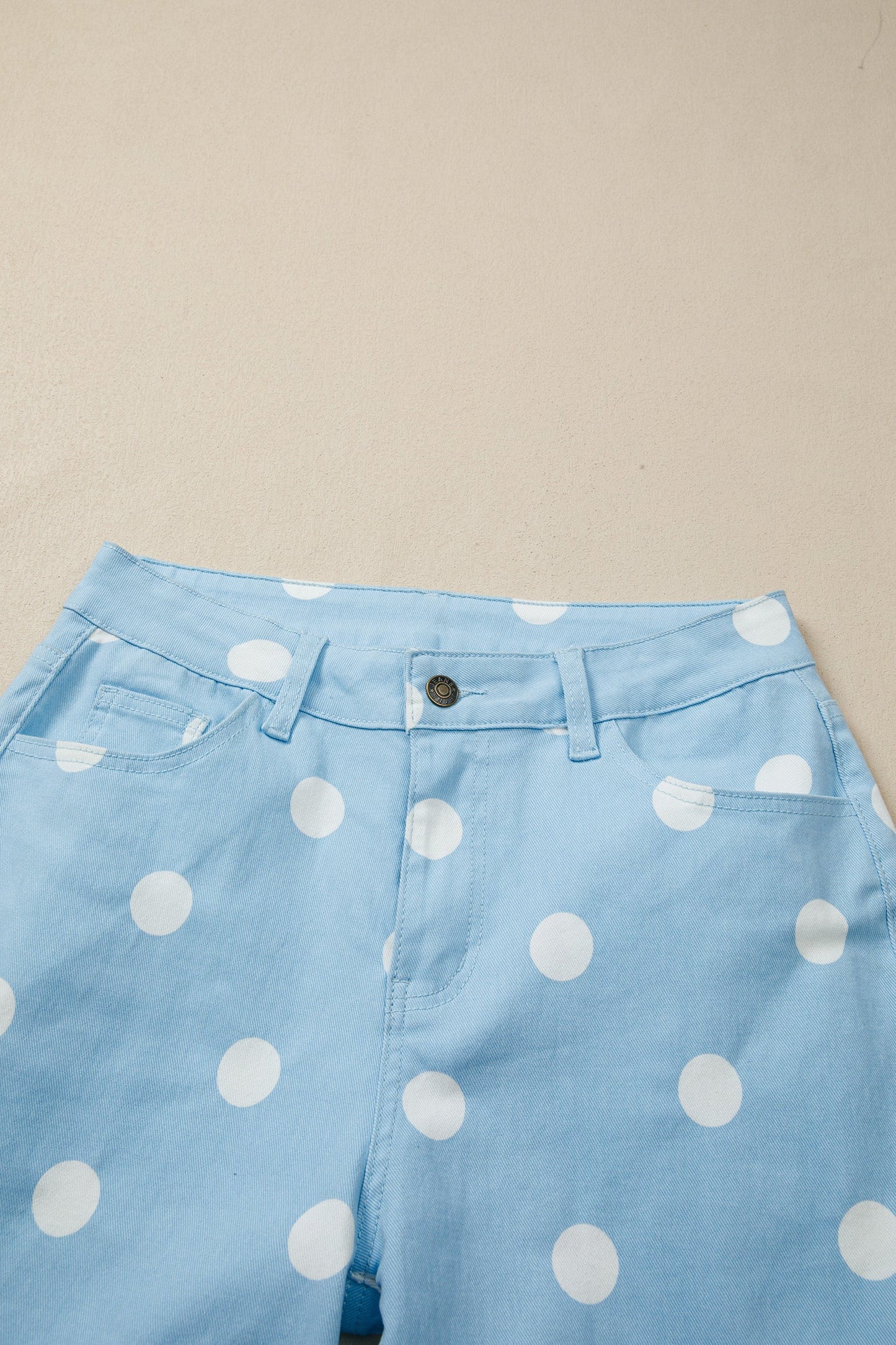 Polka Dot Denim Raw Hem High Waist Jeans