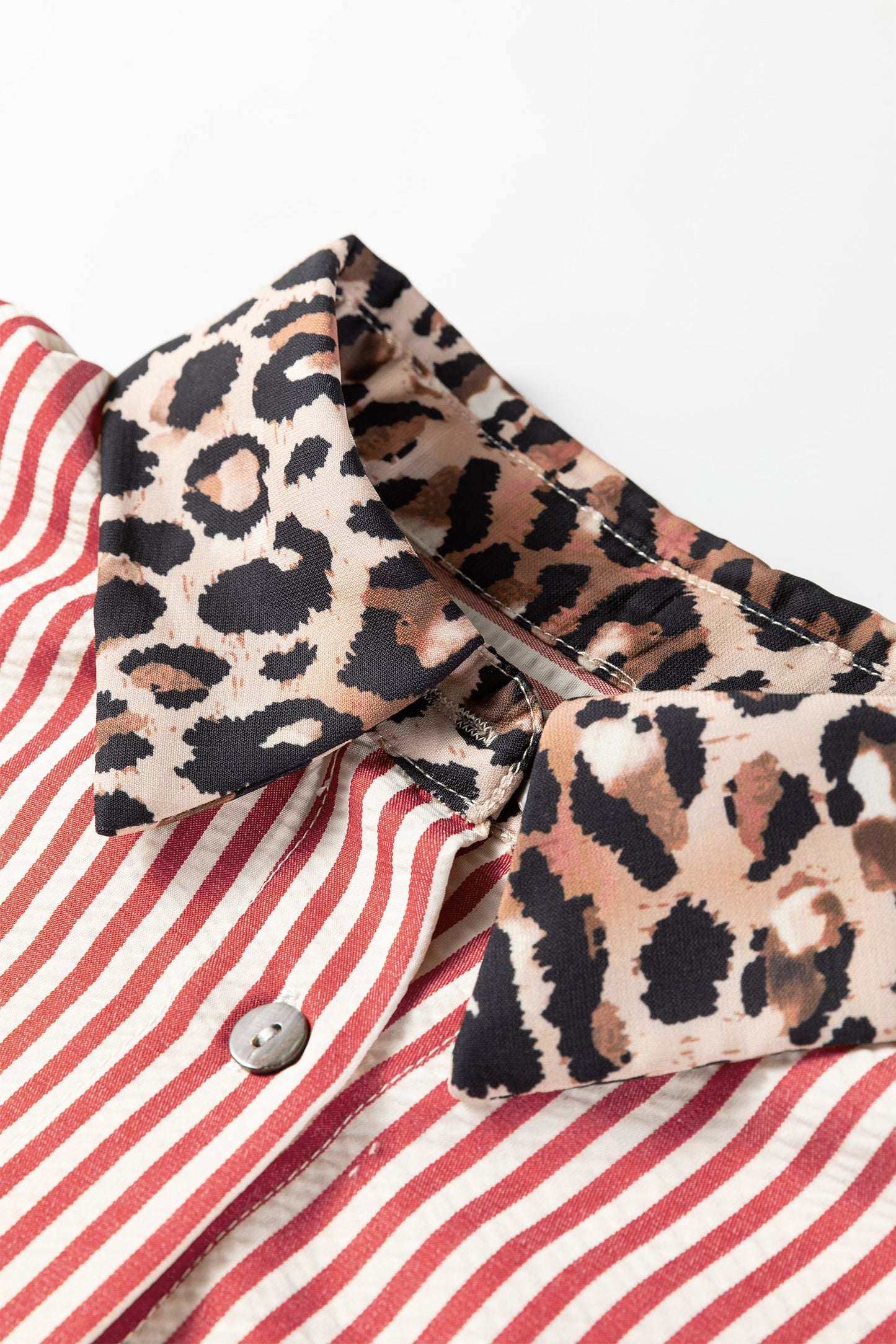 Stripe Leopard Patchwork Long Sleeve Buttoned Shirt