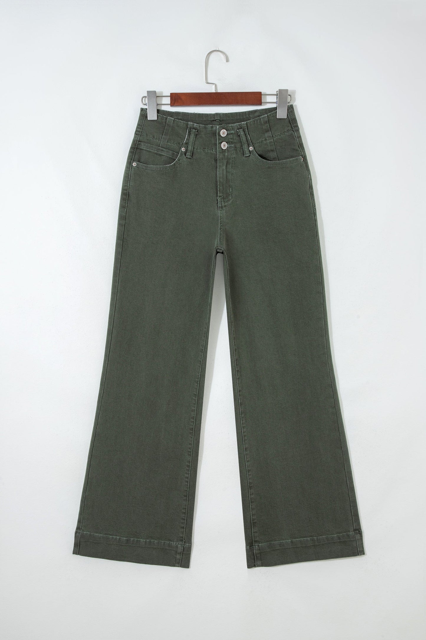 Denim 2-Button High Waist Wide Leg Jeans