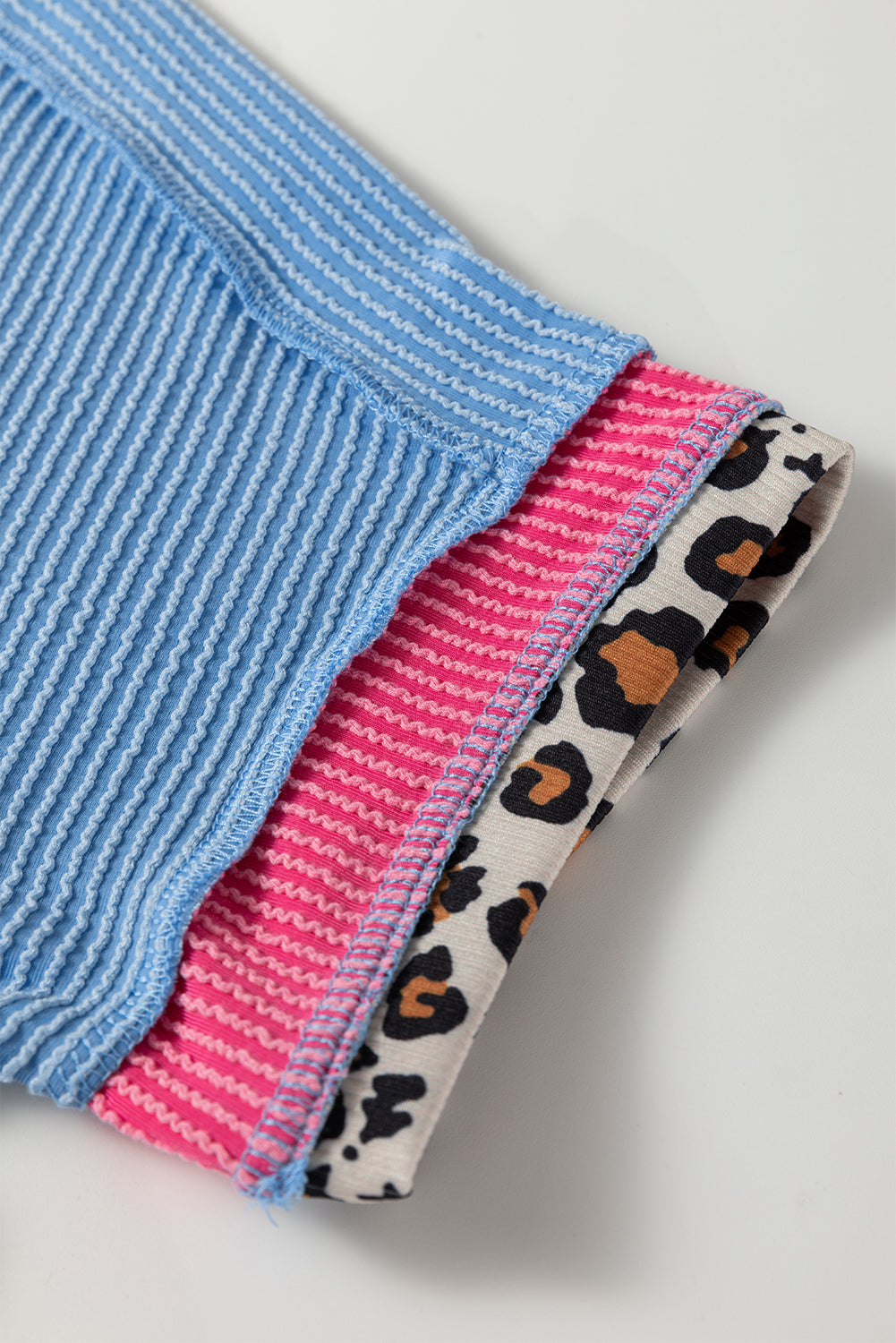 Leopard Colorblock Corded Knit T-Shirt