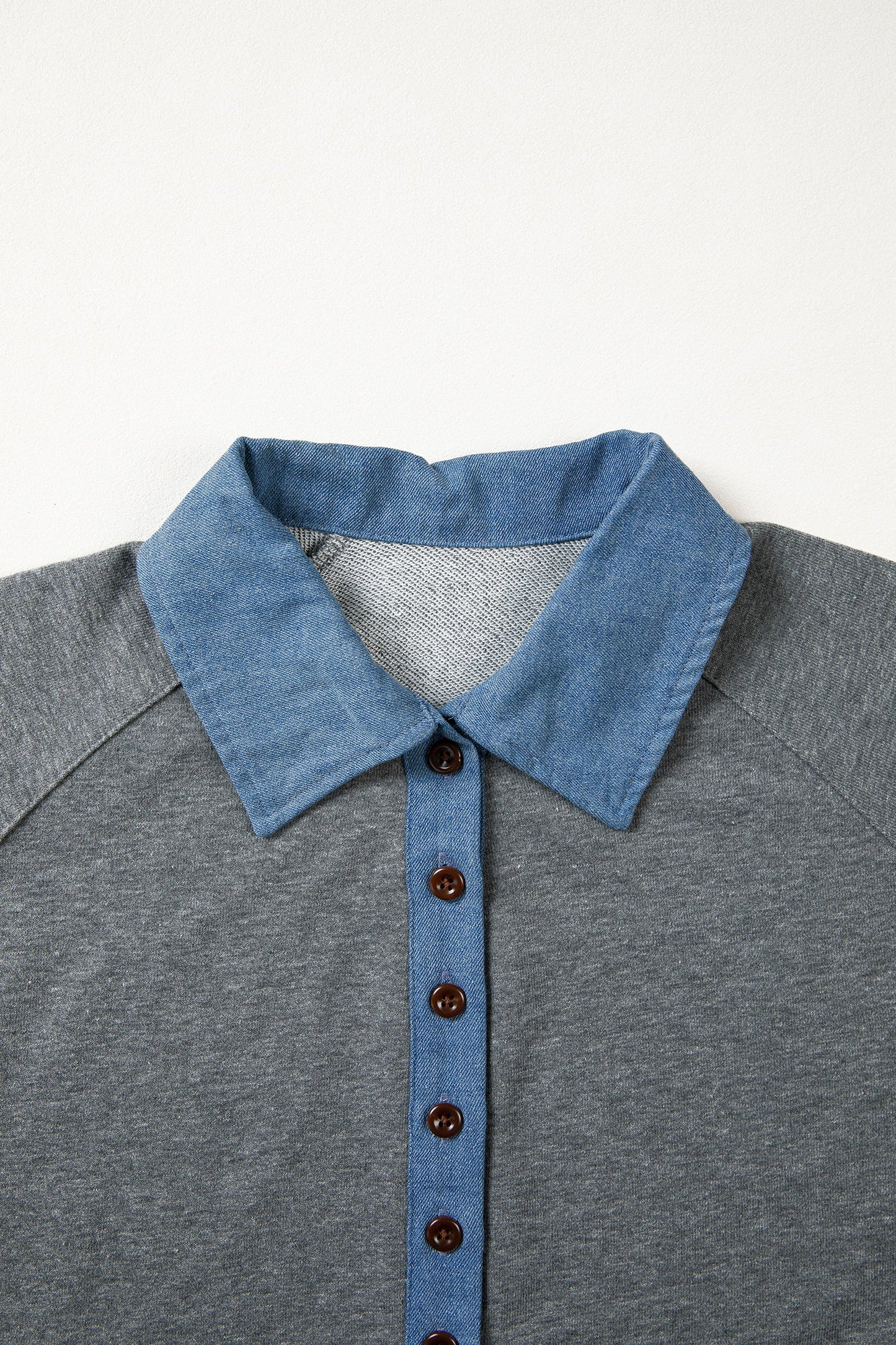 Colorblock Denim Patchwork Shirt Collar Blouse