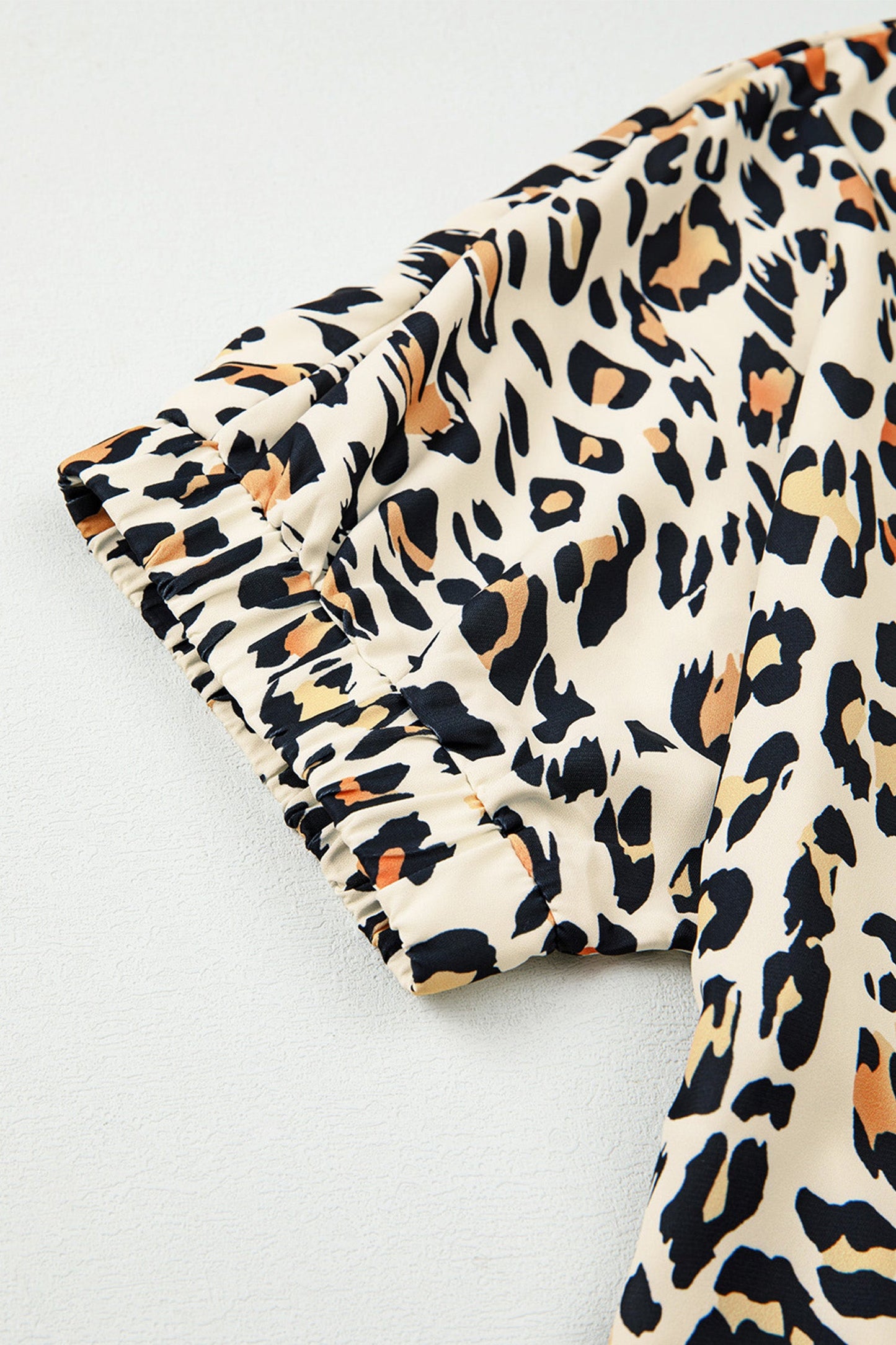 Leopard Colorblock Contrast V-Neck Short Sleeve Blouse